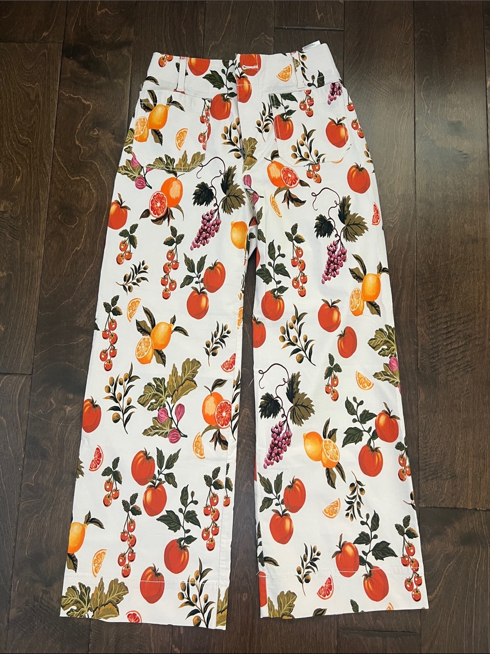 Anthropologie White Fruit-Print Wide-Leg Pants